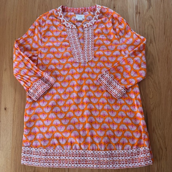 Sigrid Olsen 100% Cotton Printed Shell Tunic Embroidered Orange Pink Size M - Picture 1 of 8